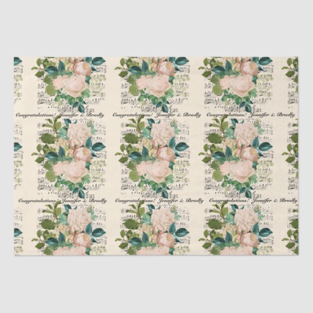 Glückwunsch Hochzeit hinzufügen Namen Rose Ephemer Seidenpapier (Vorderseite)