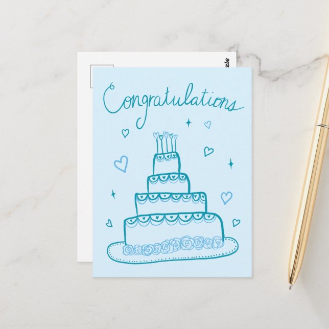 Glückwunsch Hochzeit Verlobung Sketch Doodle Postkarte (Vorderseite/Rückseite Beispiel)