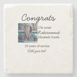 Glückwunsch in Ihrem Ruhestand fügen Foto-Name Dat Steinuntersetzer