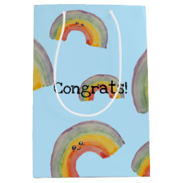Glückwunsch! Kawaii Watercolor Rainbow Mittlere Geschenktüte