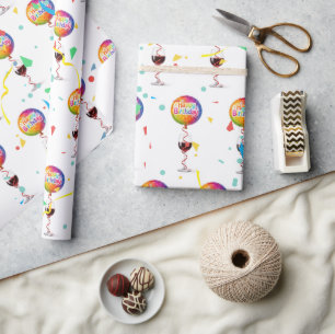 Glückwunsch-Luftballons mit rotem Wein Geschenkpapier
