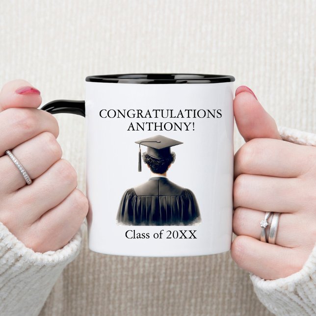 Glückwunsch Männliche Graduierung in schwarz-braun Tasse (Von Creator hochgeladen)