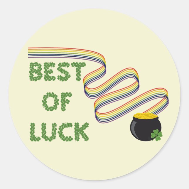 Glückwunsch mit Kleeblättern und Regenbogen Runder Aufkleber (Vorderseite)