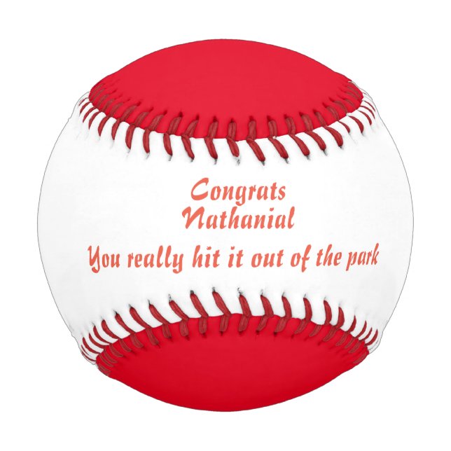 Glückwunsch Name Meldung Red Text Custom Baseball (Vorderseite)