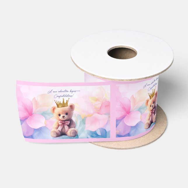 Glückwunsch! Pink Bär Goldkrone Satinband (Spule)