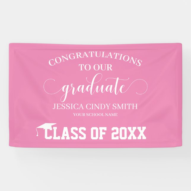 Glückwunsch Pink Graduate Graduate Party Banner (Horizontal)