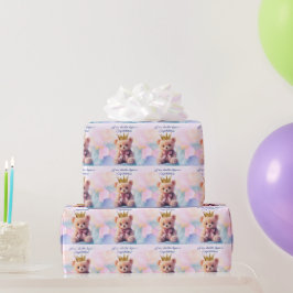 Glückwunsch! Pinker Bär mit goldener Krone Geschenkpapier