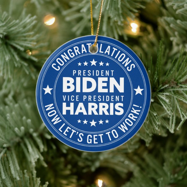 Glückwunsch Präsident Biden, VP Harris! Benutzerde Keramik Ornament (Baum)