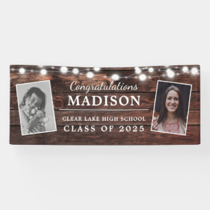 Glückwunsch Rustic Wood String Lights Grad 2 - Fot Banner