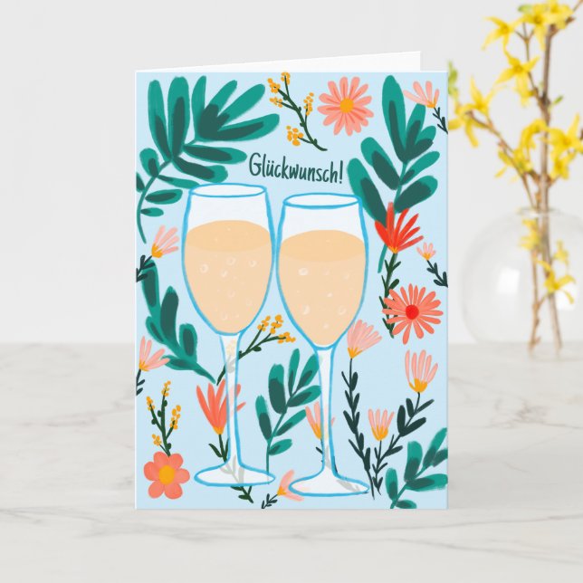 Glückwunsch Sekt Champagner Blumen Prost Hochzeit Karte (Gelbe Blume)