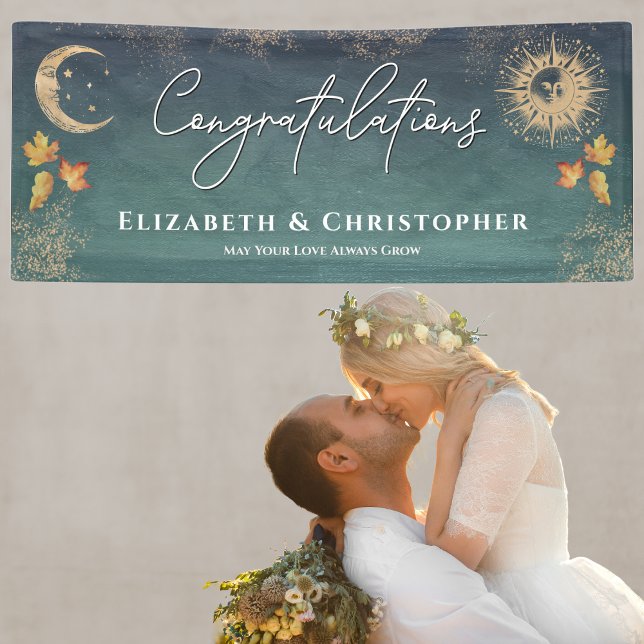 Glückwunsch Sun Moon Fall Engagement Party Banner (Fall Autumn Congratulations Engagement Wedding Banner = Fall in Love)