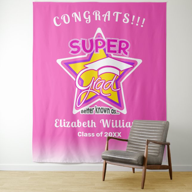 Glückwunsch Super Grad rosa bearbeitbarer Text Wandteppich (Beispiel)