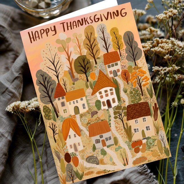 Glückwunsch Thanksgiving Charming Herbstdorf Fall Karte (Happy Thanksgiving Charming Autumn Village Fall Card
)