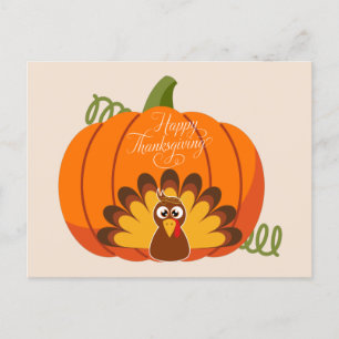 Glückwunsch Thanksgiving Niedlich Türkei und Pumpk Postkarte