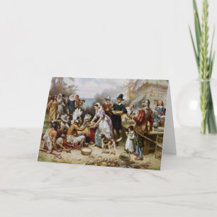 Glückwunsch Thanksgiving Pilgrim/Indian Ansammlung Feiertagskarte