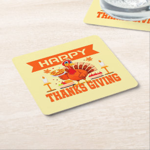 Glückwunsch Thanksgiving Türkei mit Kuchen Rechteckiger Pappuntersetzer