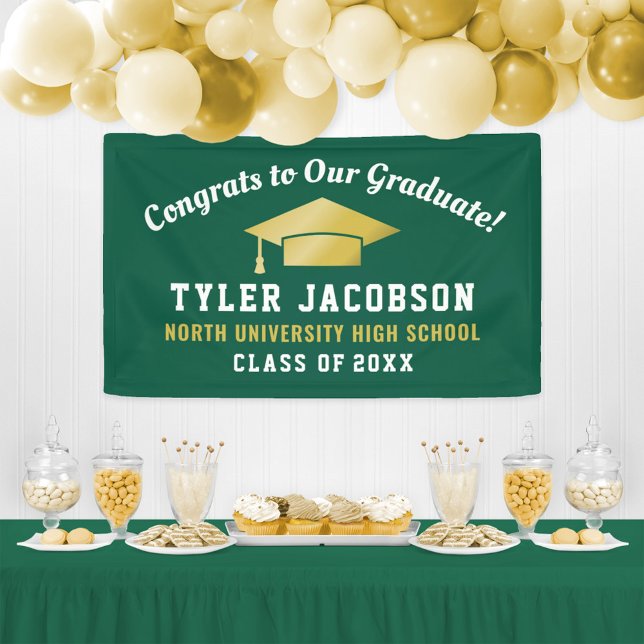 Glückwunsch unserer Graduate Green und Gold Custom Banner (Von Creator hochgeladen)