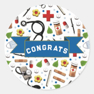 Glückwunsch von Abschlüssen in der Krankenpflege Runder Aufkleber
