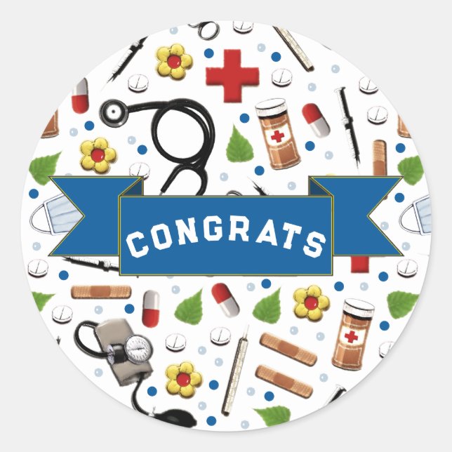 Glückwunsch von Abschlüssen in der Krankenpflege Runder Aufkleber (Vorderseite)