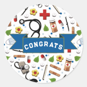 Glückwunsch von Abschlüssen in der Krankenpflege Runder Aufkleber