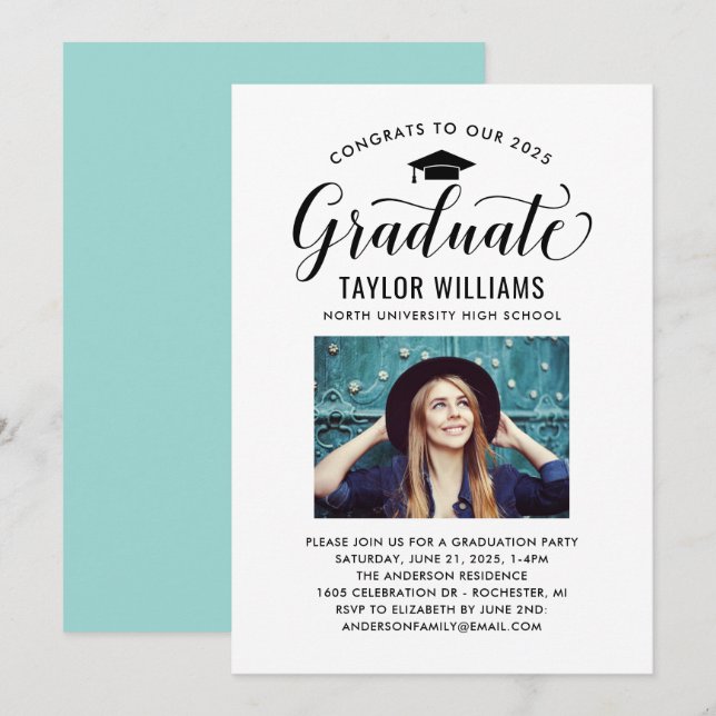 Glückwunsch zu unserem Schwarzen Script-Foto Einladung (Vorne/Hinten)