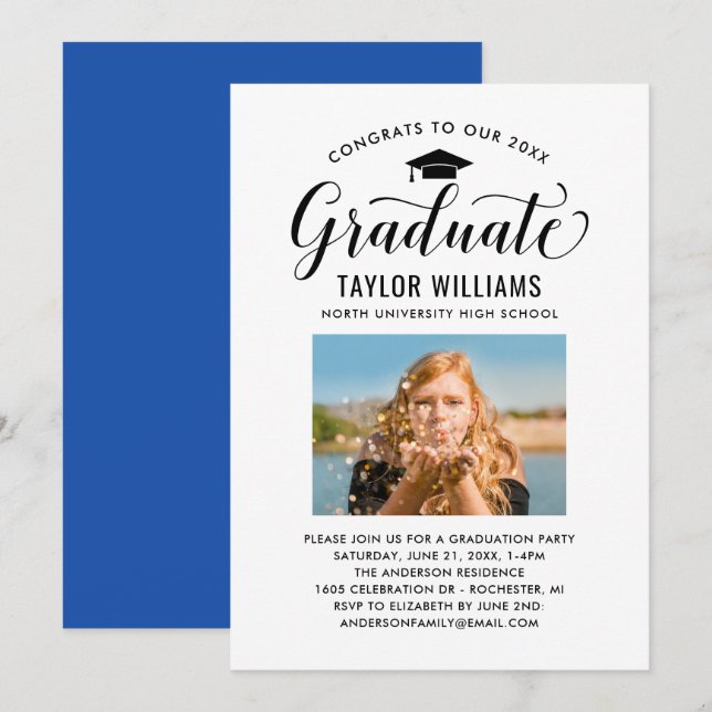 Glückwunsch zu unserem Schwarzen Script-Foto Einladung (Vorne/Hinten)