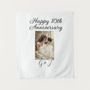 Glückwunsch zum 10. Hochzeitstag Foto Paar Name Bu Wandteppich