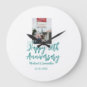 Glückwunsch zum 50. Hochzeitstag Foto Türkisfarben Große Wanduhr