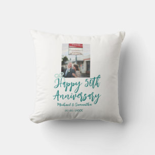 Glückwunsch zum 50. Hochzeitstag Foto Türkisfarben Kissen