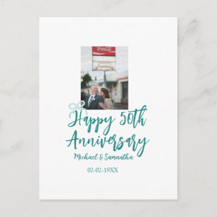 Glückwunsch zum 50. Hochzeitstag Foto türkisfarben Postkarte