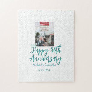 Glückwunsch zum 50. Hochzeitstag Foto Türkisfarben Puzzle