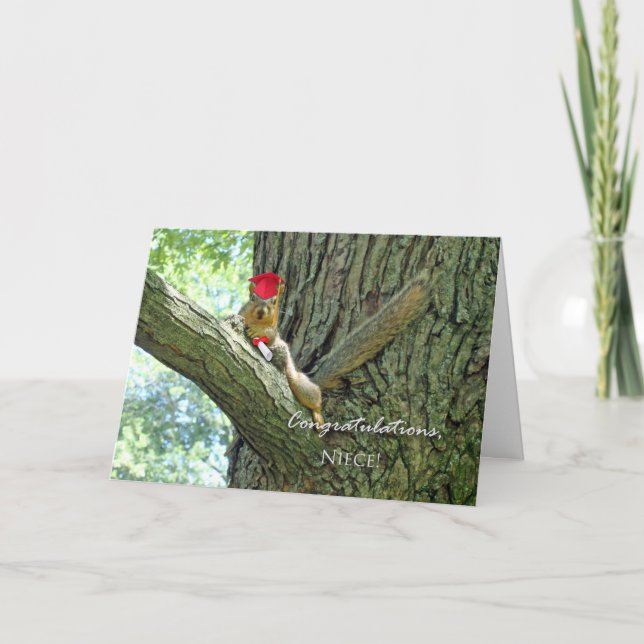 Glückwunsch zum Abschluss für Nichte, Eichhörnchen Karte (Vorderseite)