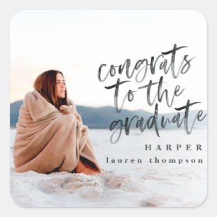 Glückwunsch zum Absolvent-Fotoabsolventaufkleber Quadratischer Aufkleber