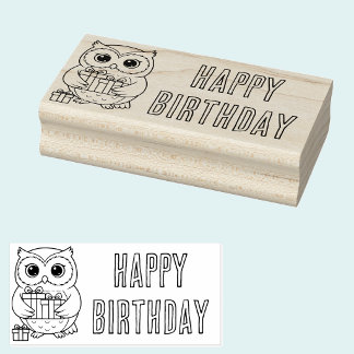 Glückwunsch zum Geburtstag Eule mit Geschenken Hol Gummistempel