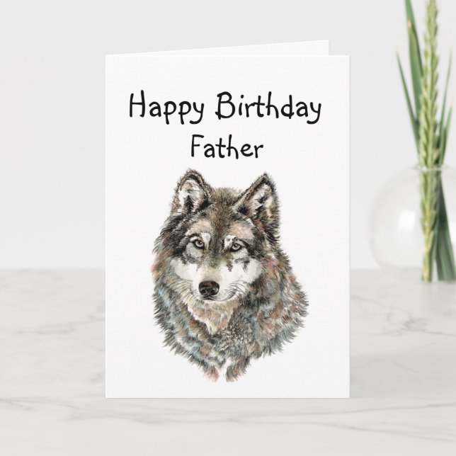 Glückwunsch zum Geburtstag Vater, Vater Spaß Wolf, Karte (Vorderseite)
