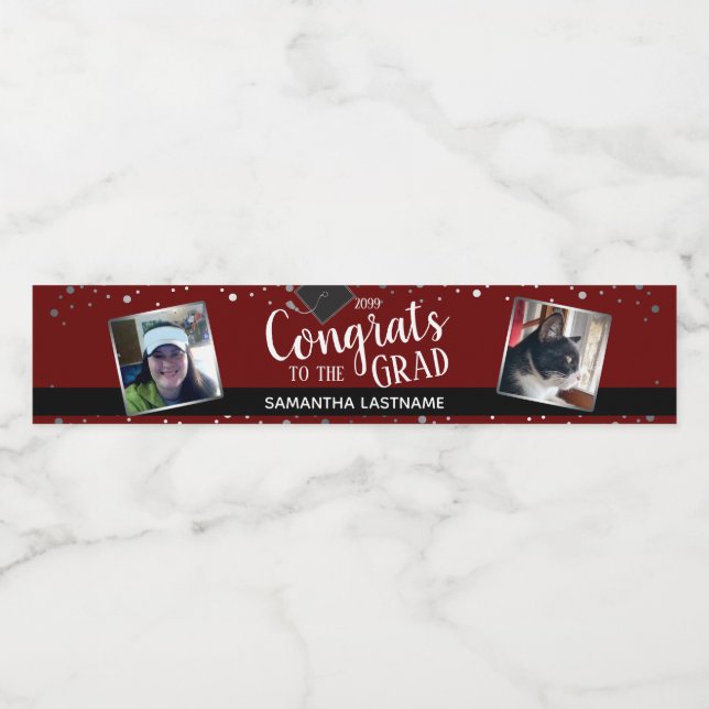 Glückwunsch zum Grad-Elegant-Silber-Foto Wasserflaschenetikett (Einzelnes Label)