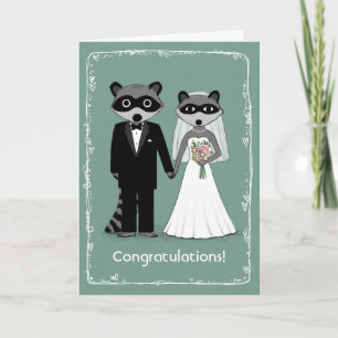 Glückwunsch zur Hochzeit von Waschbären-Braut und Karte
