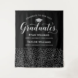 Glückwunsch Zwei Absolventen Black Silver Confetti Wandteppich