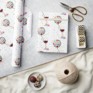 Glückwunschballons mit rotem Wein Geschenkpapier