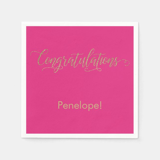 Glückwünsche Gold Glitzer Typografie Hot Pink Serviette (Vorderseite)