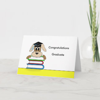 Glückwünsche graduieren Hund auf Buch-Stapel Karte