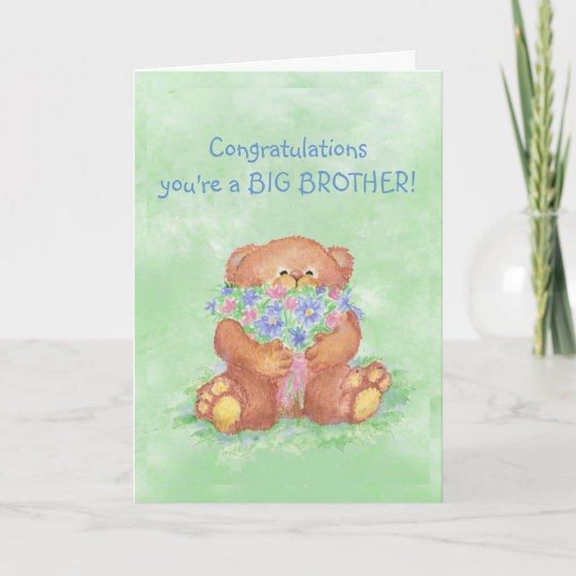 Glückwünsche GROSSER BRUDER FunTeddy Bärn-Blumen Karte (Vorderseite)