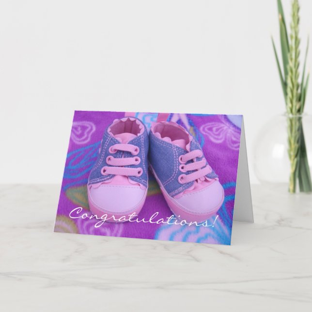 Glückwünsche! Grußkarten rosa Babyschuhe Karte (Vorderseite)