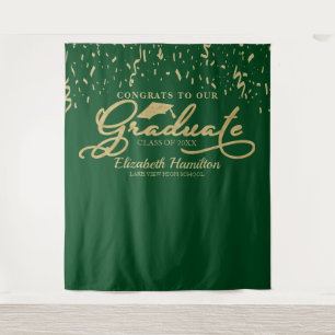 Glückwünsche in den goldenen und grünen Hintergrun Wandteppich