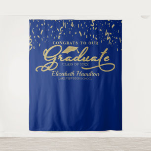 Glückwünsche in den goldfarbenen und blauen Hinter Wandteppich