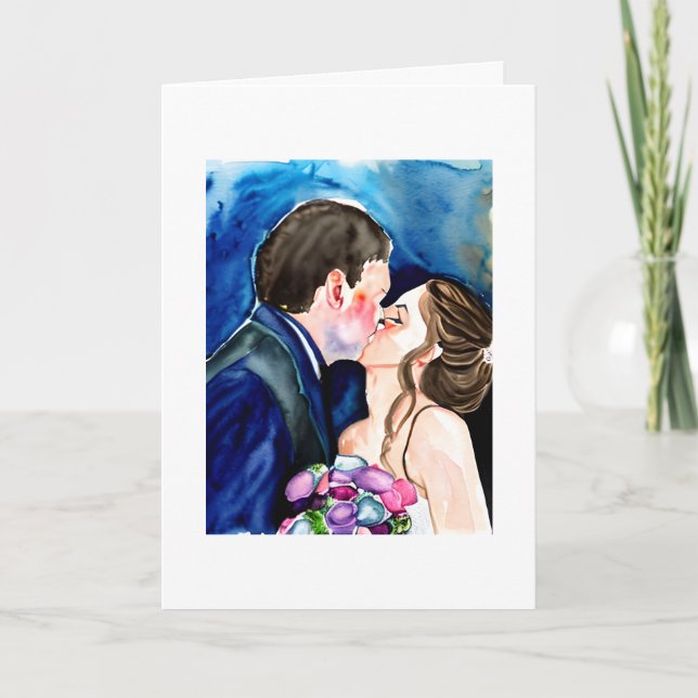 Glückwünsche | Wedding Kiss Watercolor Art Karte (Vorderseite)