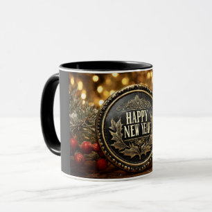 Glückwünsche zum neuen Jahr auf einem festlichen H Tasse