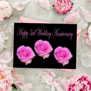 Glückwunschkarte zum 3. Hochzeitstag mit rosa Rose Karte
