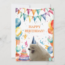 Glückwunschkarte zum Geburtstag mit Welpe, Kuchen