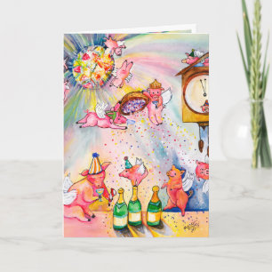 Glückwunschkarte zum Neujahr Fliegendes Schwein Feiertagskarte